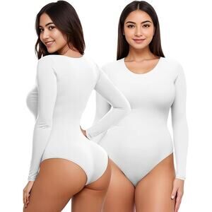 BRAND NEW NWT ~ Women's White Long Sleeve Bodysuit Leotard Jumpsuit ~ Size LARGE